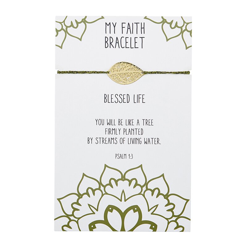 My Faith Thread Bracelet - Blessed Life - Psalm 1:3 - You will be like a tree firmly planted by streams of living water. - Green Thread with Leaf Charm | oak7west.com