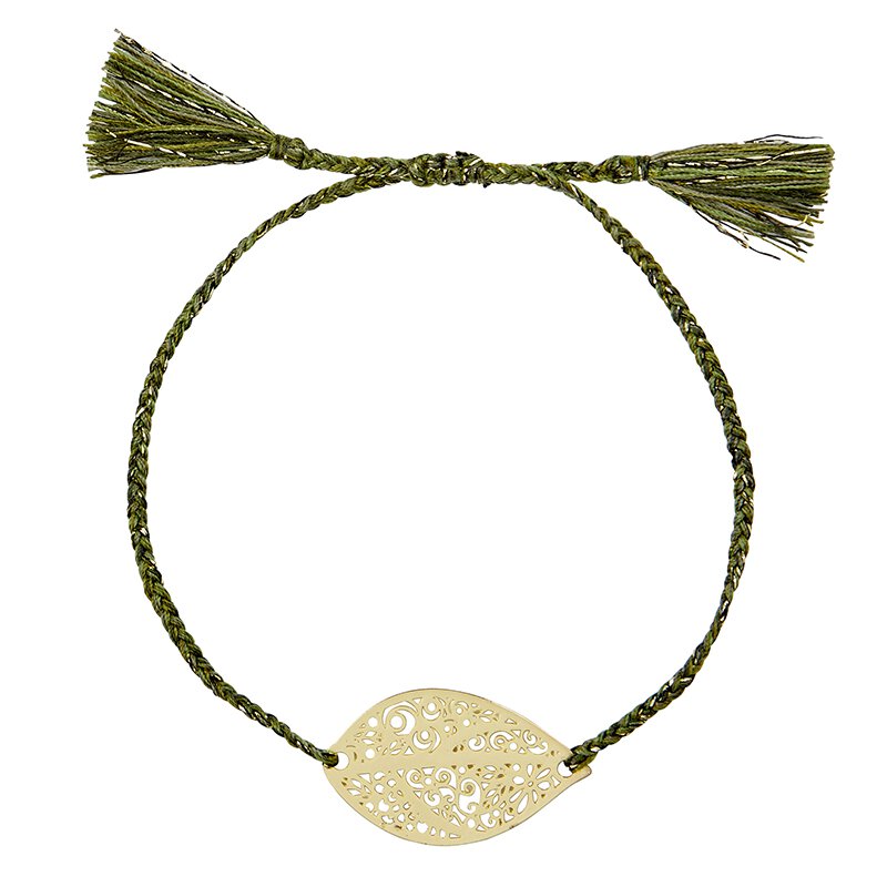 My Faith Green Thread Adjustable Bracelet with Leaf Charm | oak7west.com