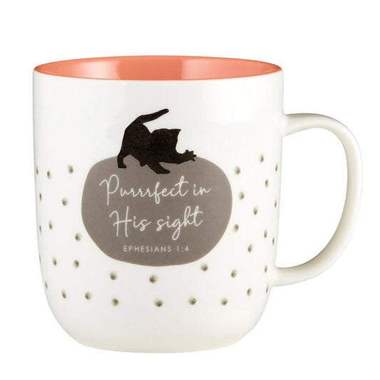 Pet Lover Coffee Mug - Purrfect in His sight - Ephesians - Playful Cat Lover Mug - Front | oak7west.com