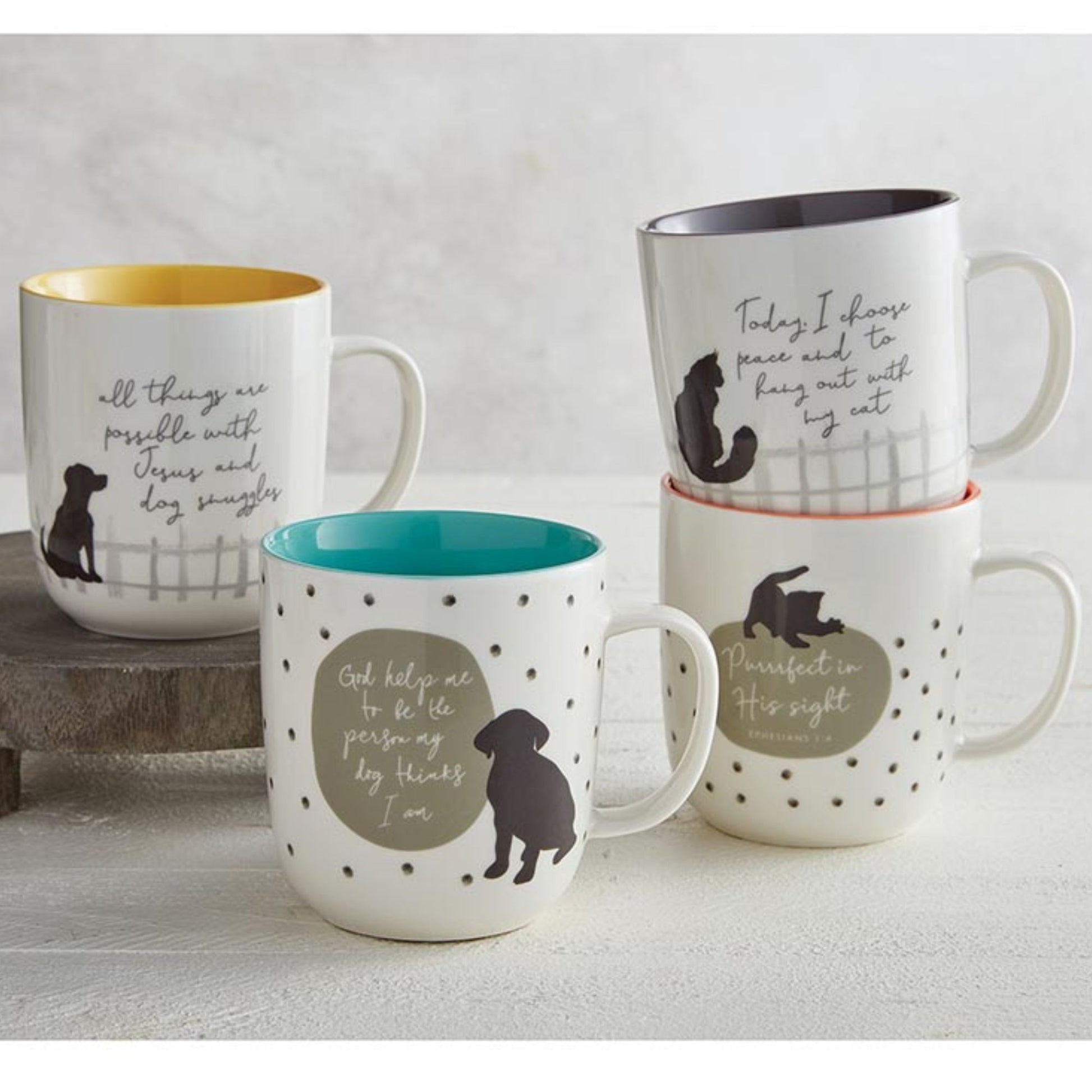 Pet Lover Coffee Mug - God help me to be the person my dog thinks I am - Shown with other Pet Lover Mugs | oak7west.com