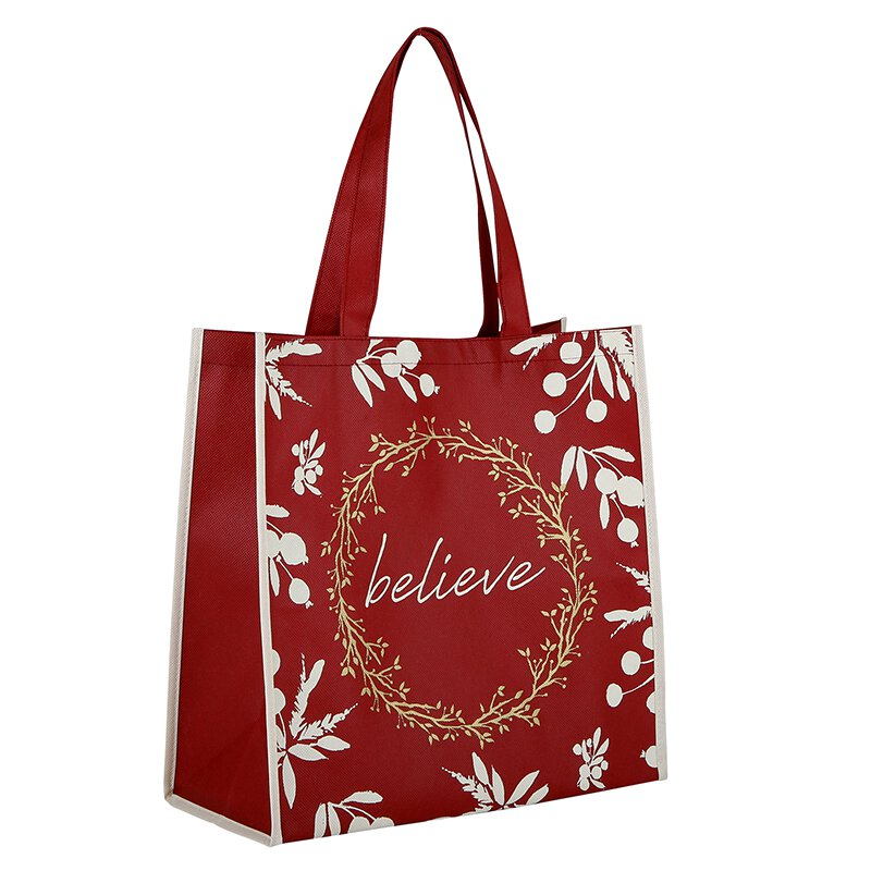 Believe Red Tote Bag - Holiday Gift Bag - Reusable Shopping Bag | oak7west.com