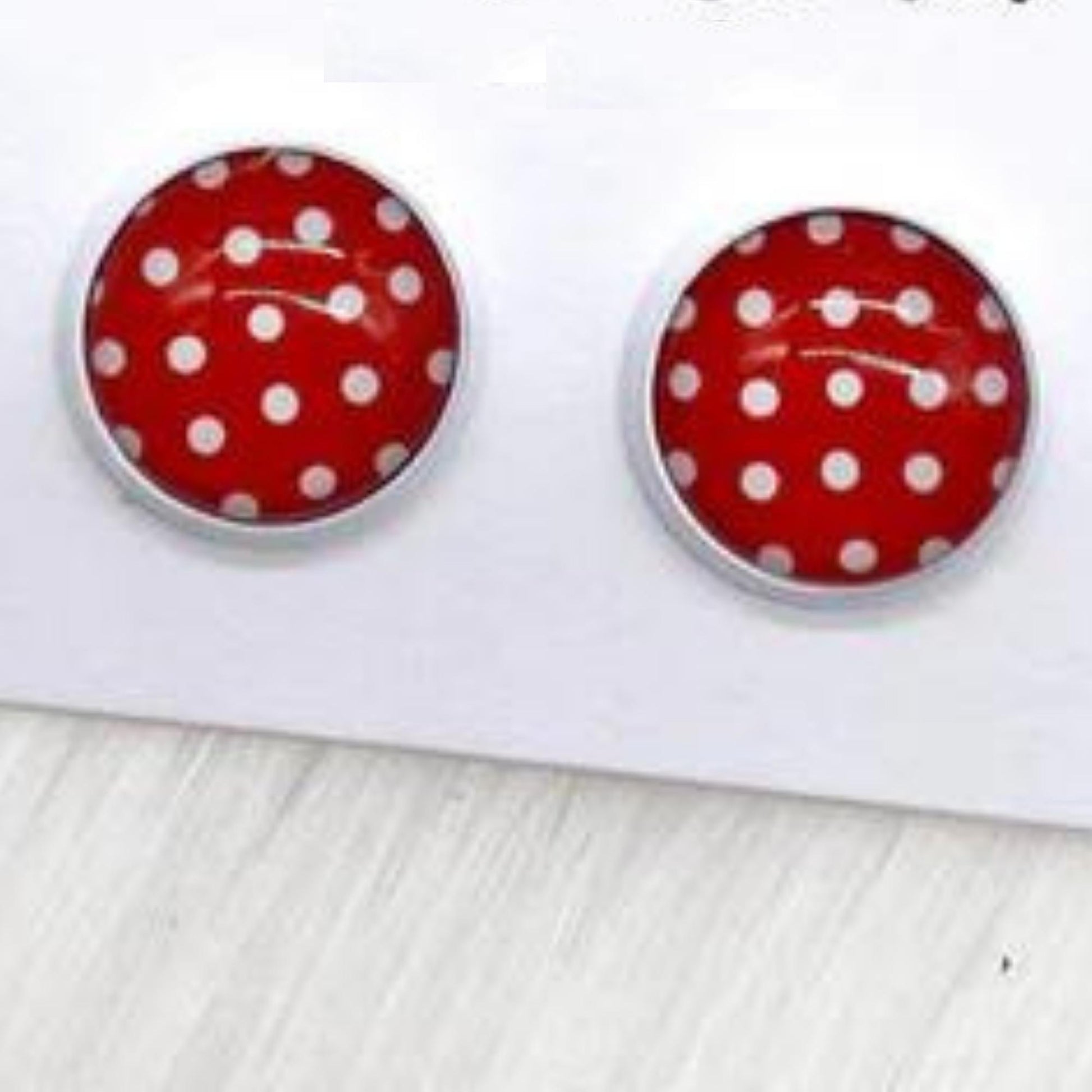 Christmas Earrings - Red with White Polka Dot Retro Style Button Earrings (1 pair) | oak7west.com