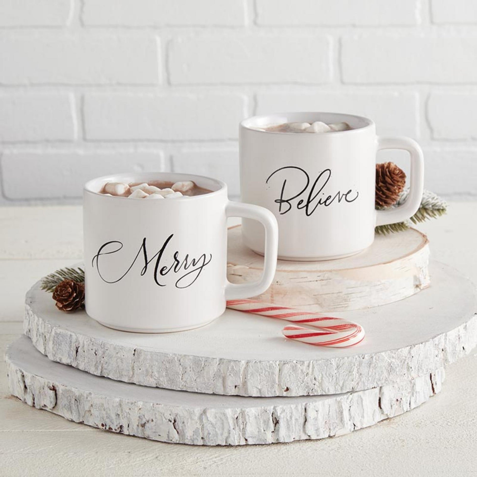Stackable White Christmas Mug Set - Merry and Believe | oak7west.com