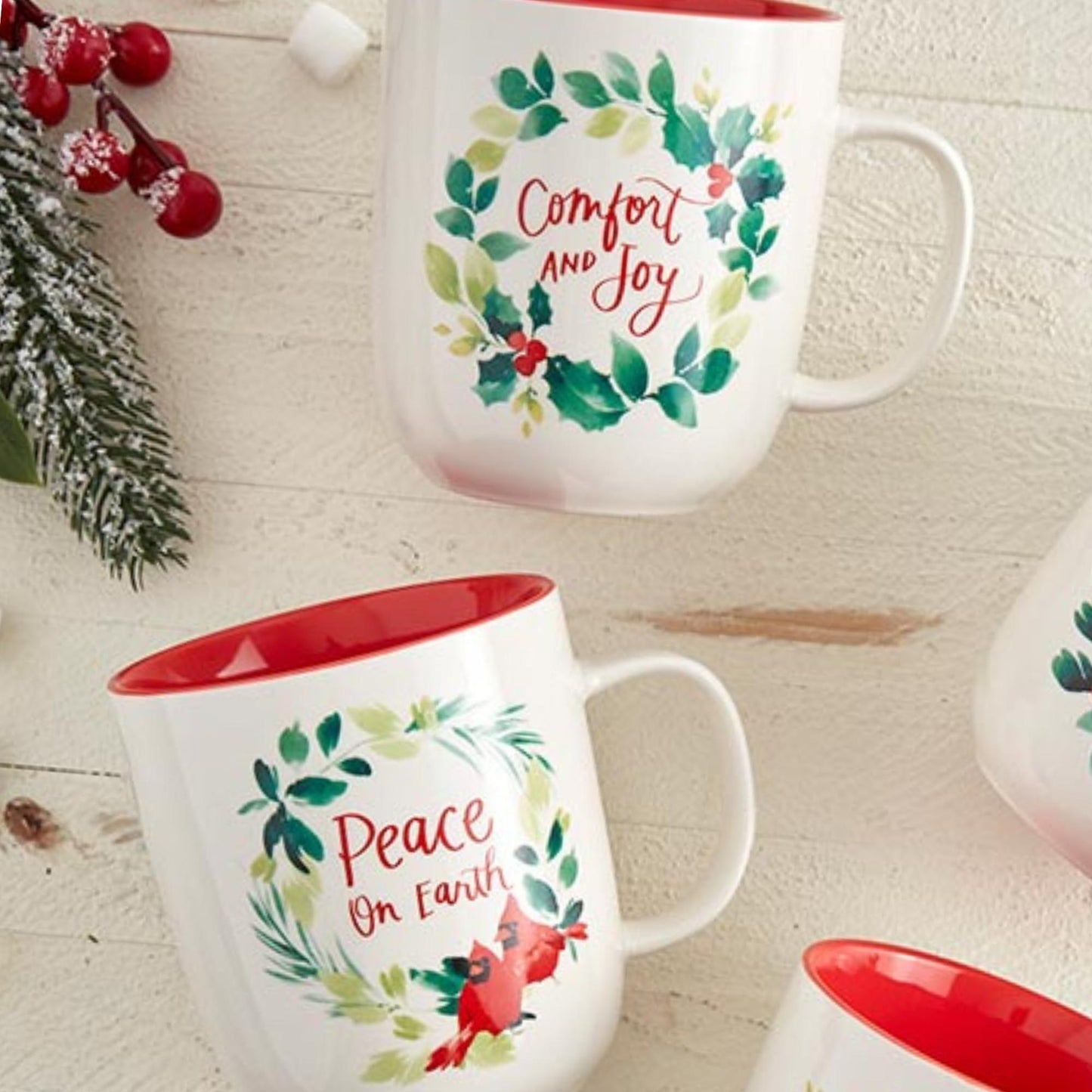 Vintage Style Christmas Mugs - Comfort and Joy and Peach on Earth Holiday Drinkware | oak7west.com