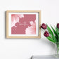 Inspirational Word Art - breathe - Pink and Rose Mauve Tropical Floral Design Wall Decor (10x8 print) | shown in natural wood frame on light grey interior wall color next to plum tulips | oak7west.com