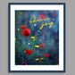 Inspirational Word Art - choose joy - Vibrant Red and Cheerful Yellow Floral Wall Decor (8x10 print) | Vibrant red flowers and dainty yellow flowers with blues and greens | shown in deep blue frame against gray wall | oak7west.com