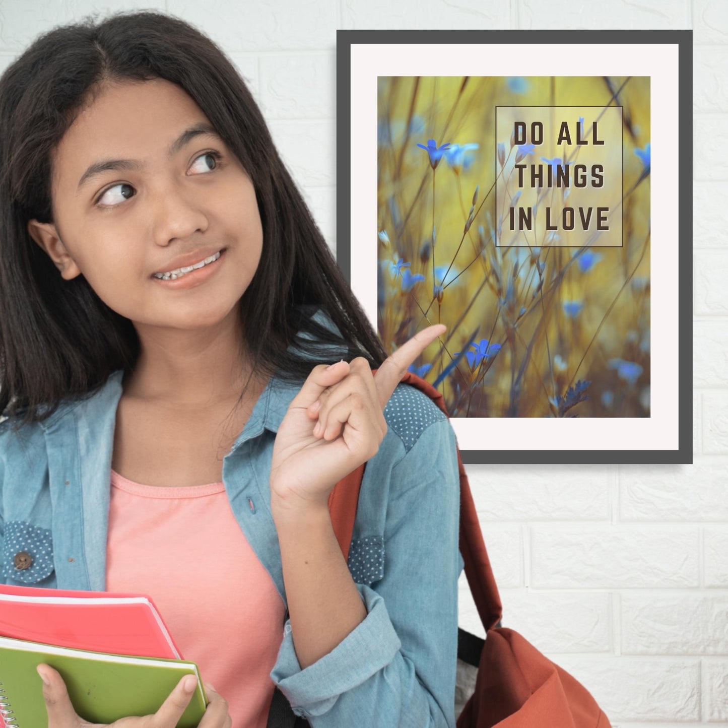 Inspirational Word Art - DO ALL THINGS IN LOVE (1 Corinthians 16:14) - Wild Flower Wall Decor (8x10 print)