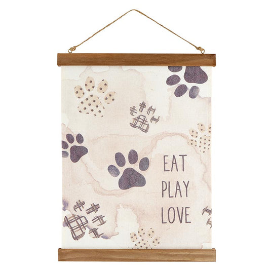 EAT PLAY LOVE... Canvas Banner with Pawprints Wall Decor (perfect gift for the dog and cat household) | oak7west.com