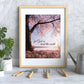 Inspirational Word Art - for God so loved the world (John 3:16) - Pink Hued Landscape Wall Decor (8x10 print) | Pink hued landscape print shown in natural wood frame next to gardening tools, plants, and watering can | oak7west.com