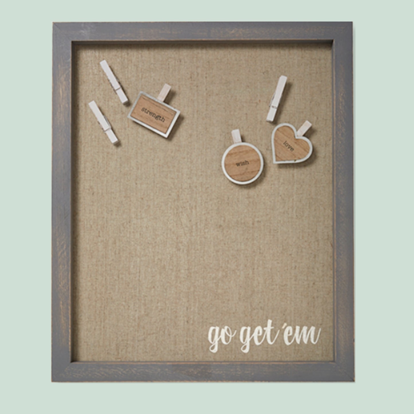 Go Get 'Em Home Office Magnetic Board - Fabric Framed Functional Wall Art (15x18) shown on light pistachio office wall | oak7west.com